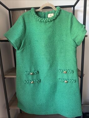 Tuckernuck Jackie Green Tweed Shift Dress Gold Buttons